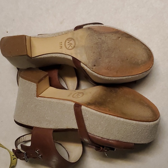 MICHAEL KORS Brown Leather Sandal Platform Wedges 11 - Picture 7 of 9